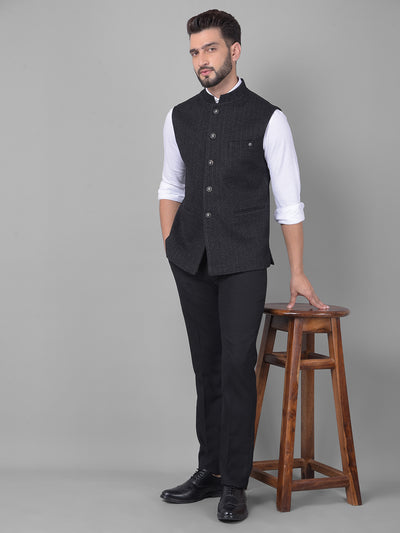 Black Striped Waistcoat-Men Waistcoats-Crimsoune Club