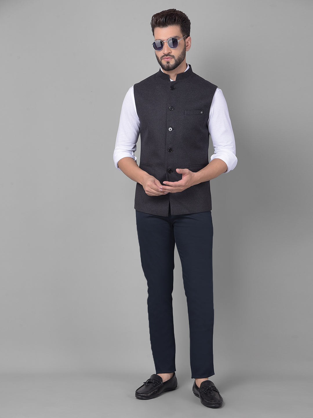 Black Waistcoat-Men Waistcoats-Crimsoune Club