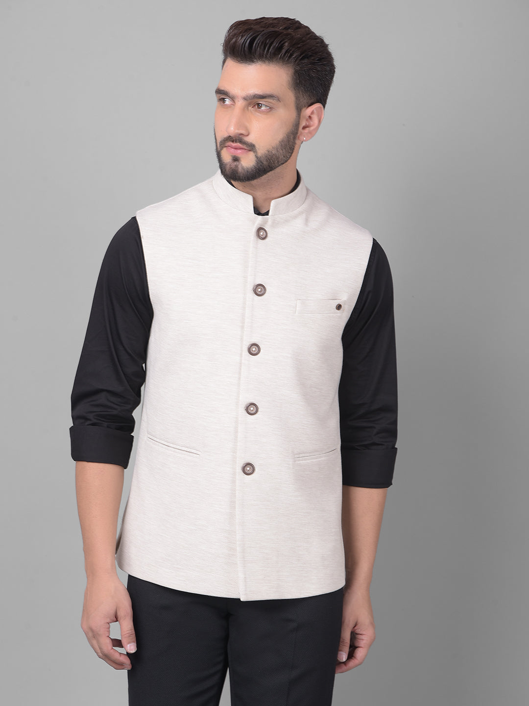 Cream Waistcoat-Men Waistcoats-Crimsoune Club