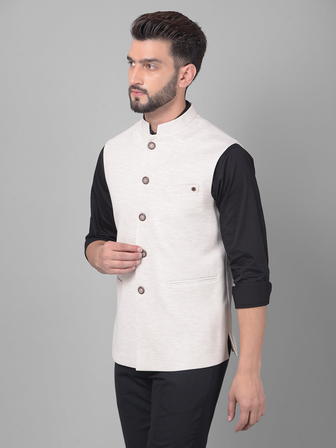 Cream Waistcoat-Men Waistcoats-Crimsoune Club
