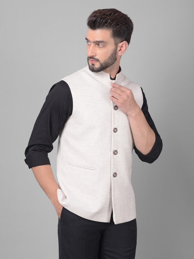 Cream Waistcoat-Men Waistcoats-Crimsoune Club