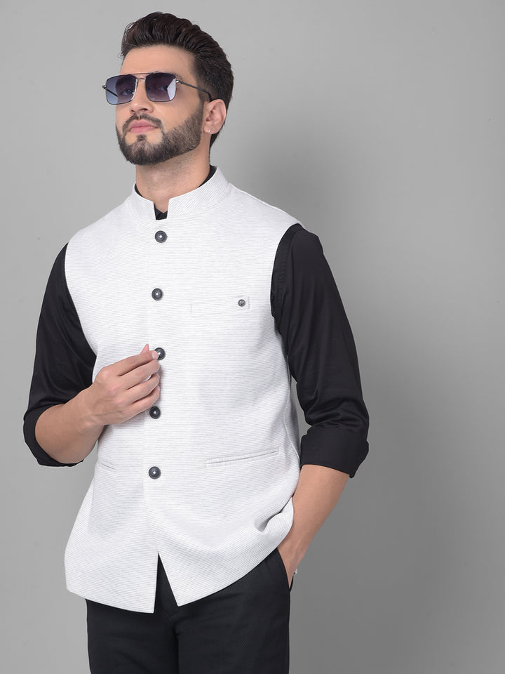 Off White Waistcoat-Men Waistcoats-Crimsoune Club