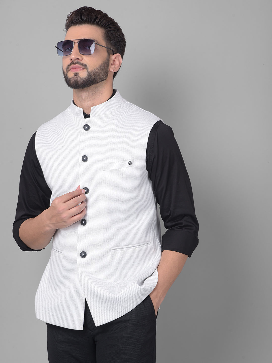Off White Waistcoat-Men Waistcoats-Crimsoune Club