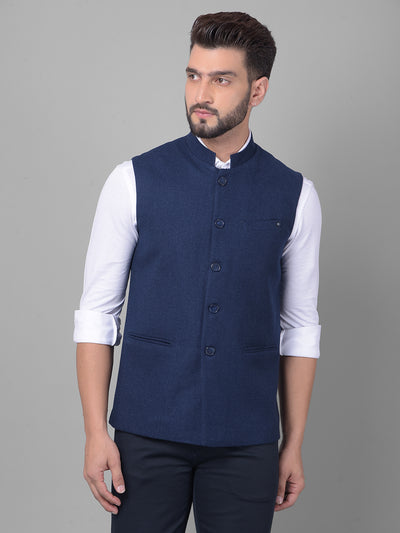 Blue Waistcoat-Men Waistcoats-Crimsoune Club
