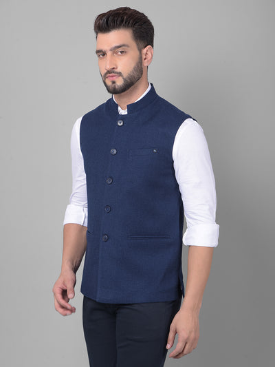 Blue Waistcoat-Men Waistcoats-Crimsoune Club