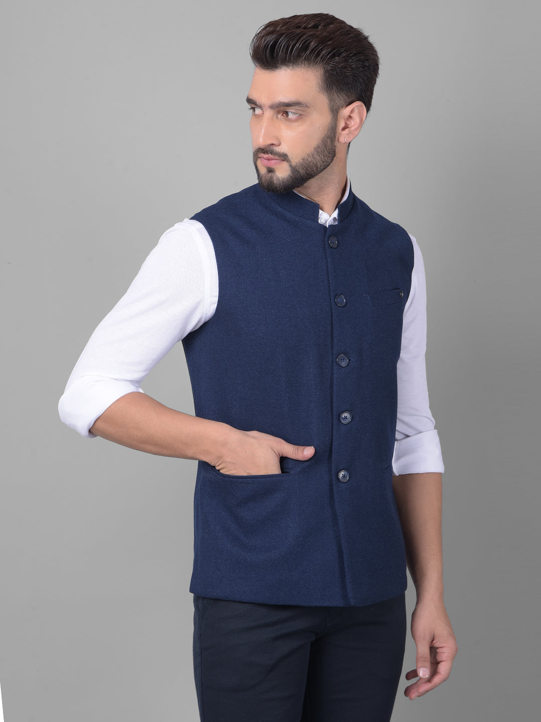 Blue Waistcoat-Men Waistcoats-Crimsoune Club