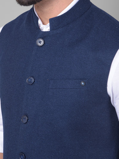 Blue Waistcoat-Men Waistcoats-Crimsoune Club