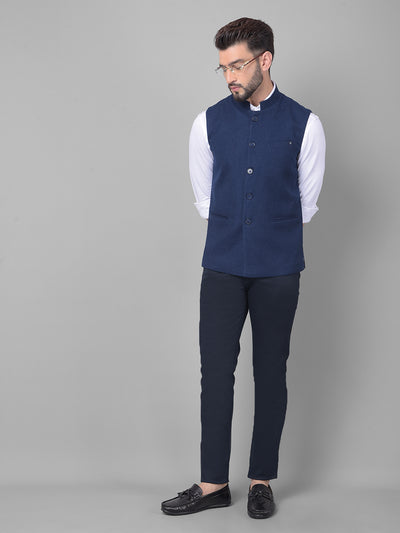 Blue Waistcoat-Men Waistcoats-Crimsoune Club