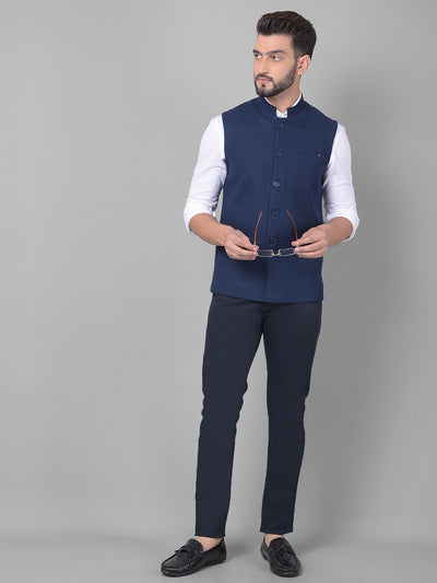 Blue Waistcoat-Men Waistcoats-Crimsoune Club