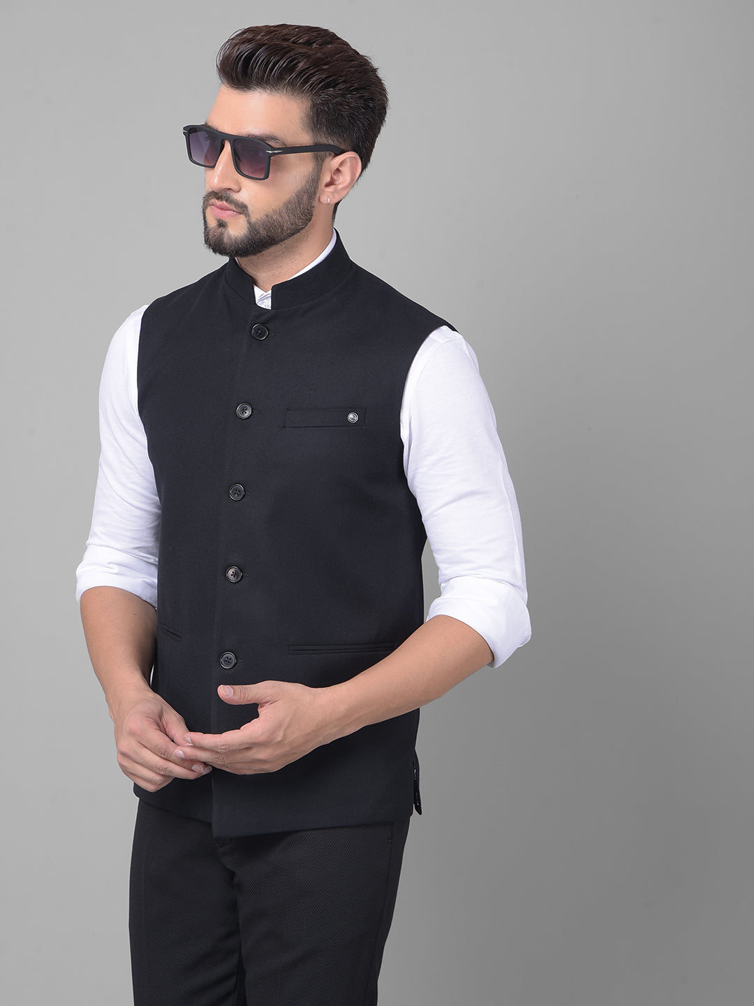 Black Waistcoat-Men Waistcoats-Crimsoune Club