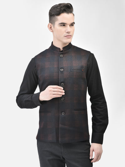 Wine Checked Waistcoat-Men Waistcoats-Crimsoune Club
