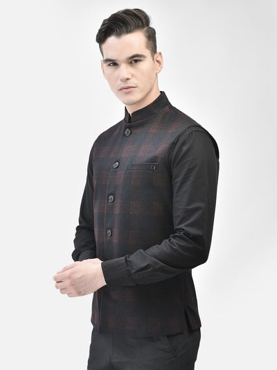 Wine Checked Waistcoat-Men Waistcoats-Crimsoune Club