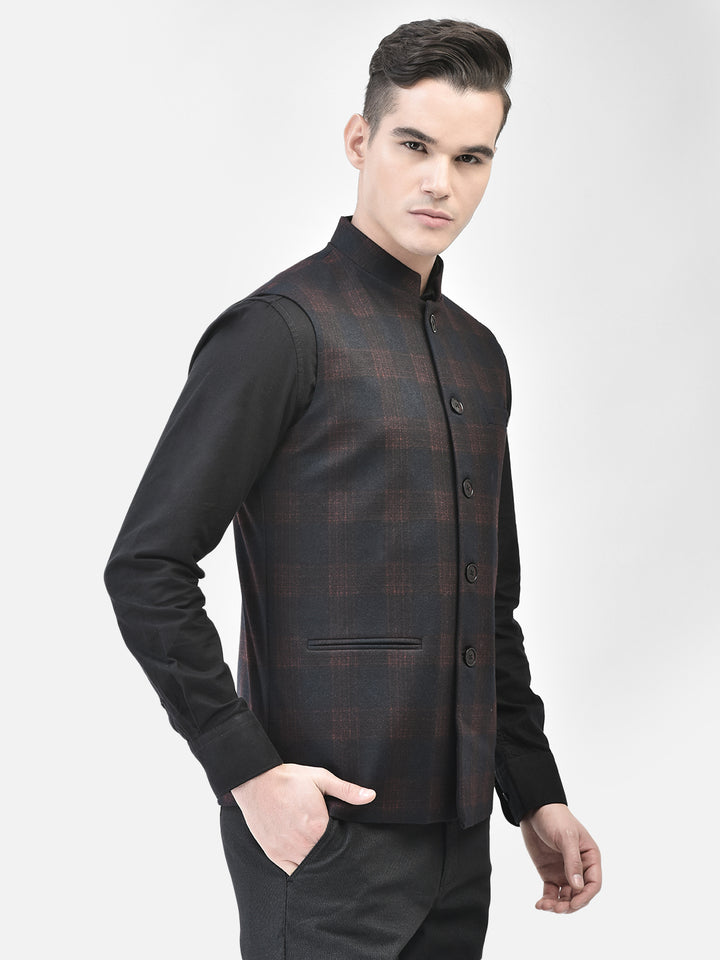 Wine Checked Waistcoat-Men Waistcoats-Crimsoune Club