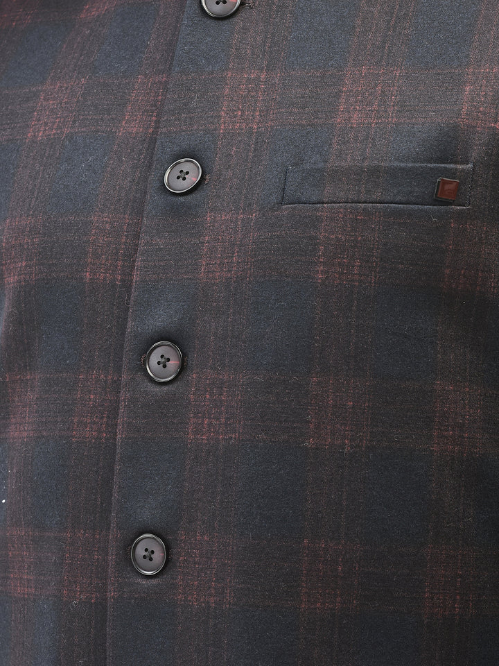 Wine Checked Waistcoat-Men Waistcoats-Crimsoune Club