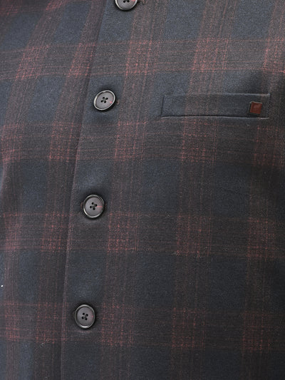 Wine Checked Waistcoat-Men Waistcoats-Crimsoune Club