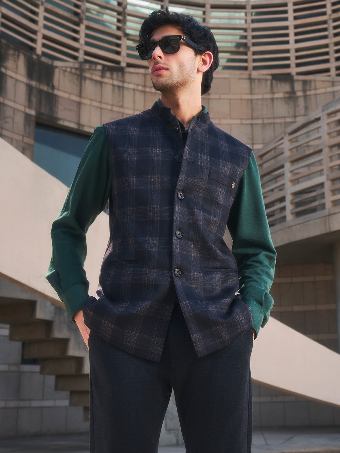 Black Checked Waistcoat-Men Waistcoats-Crimsoune Club