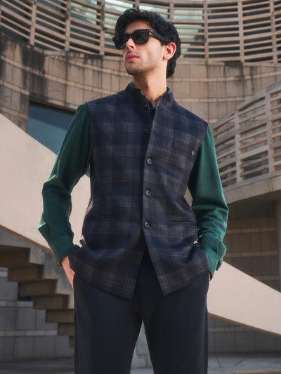 Black Checked Waistcoat-Men Waistcoats-Crimsoune Club