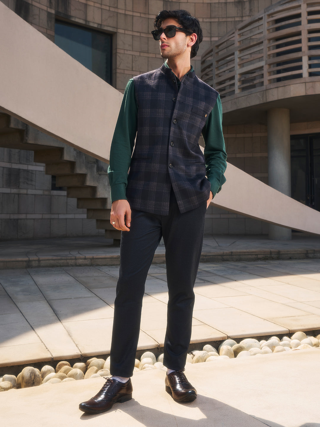 Black Checked Waistcoat-Men Waistcoats-Crimsoune Club