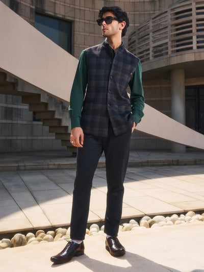 Black Checked Waistcoat-Men Waistcoats-Crimsoune Club