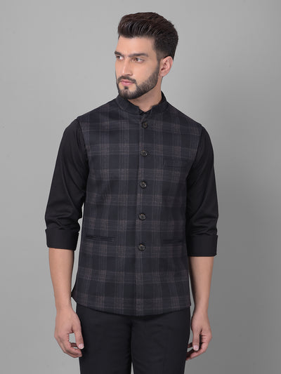 Black Checked Waistcoat-Men Waistcoats-Crimsoune Club