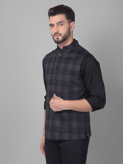 Black Checked Waistcoat-Men Waistcoats-Crimsoune Club