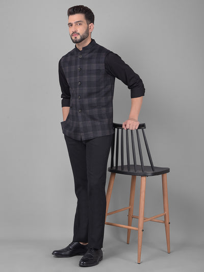 Black Checked Waistcoat-Men Waistcoats-Crimsoune Club