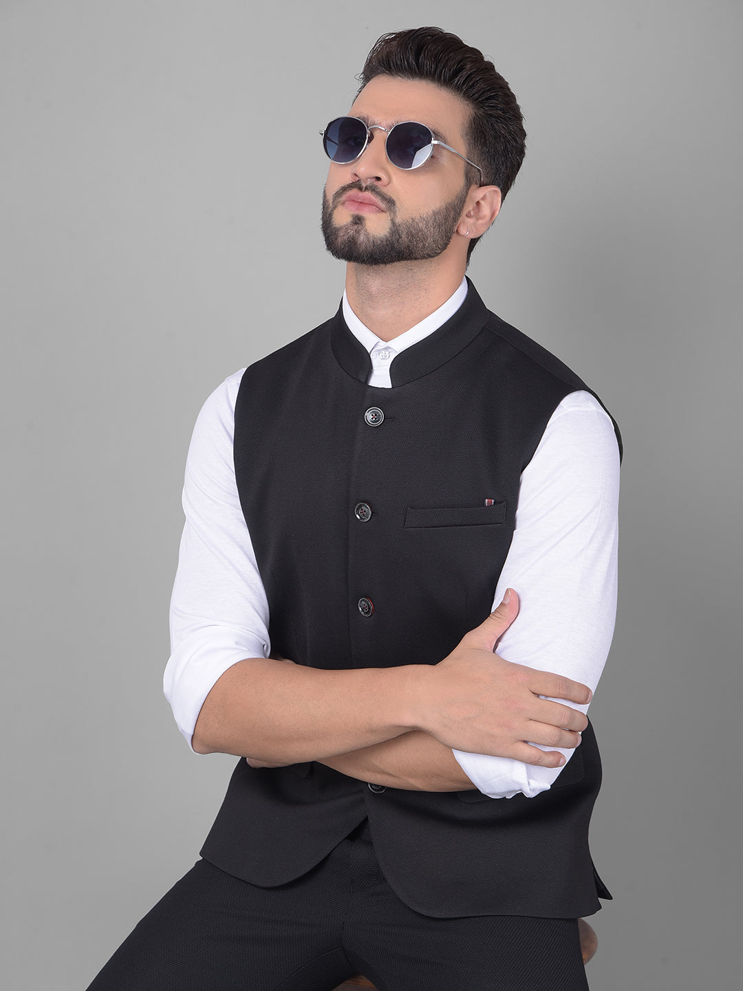 Black Waistcoat-Men Waistcoats-Crimsoune Club