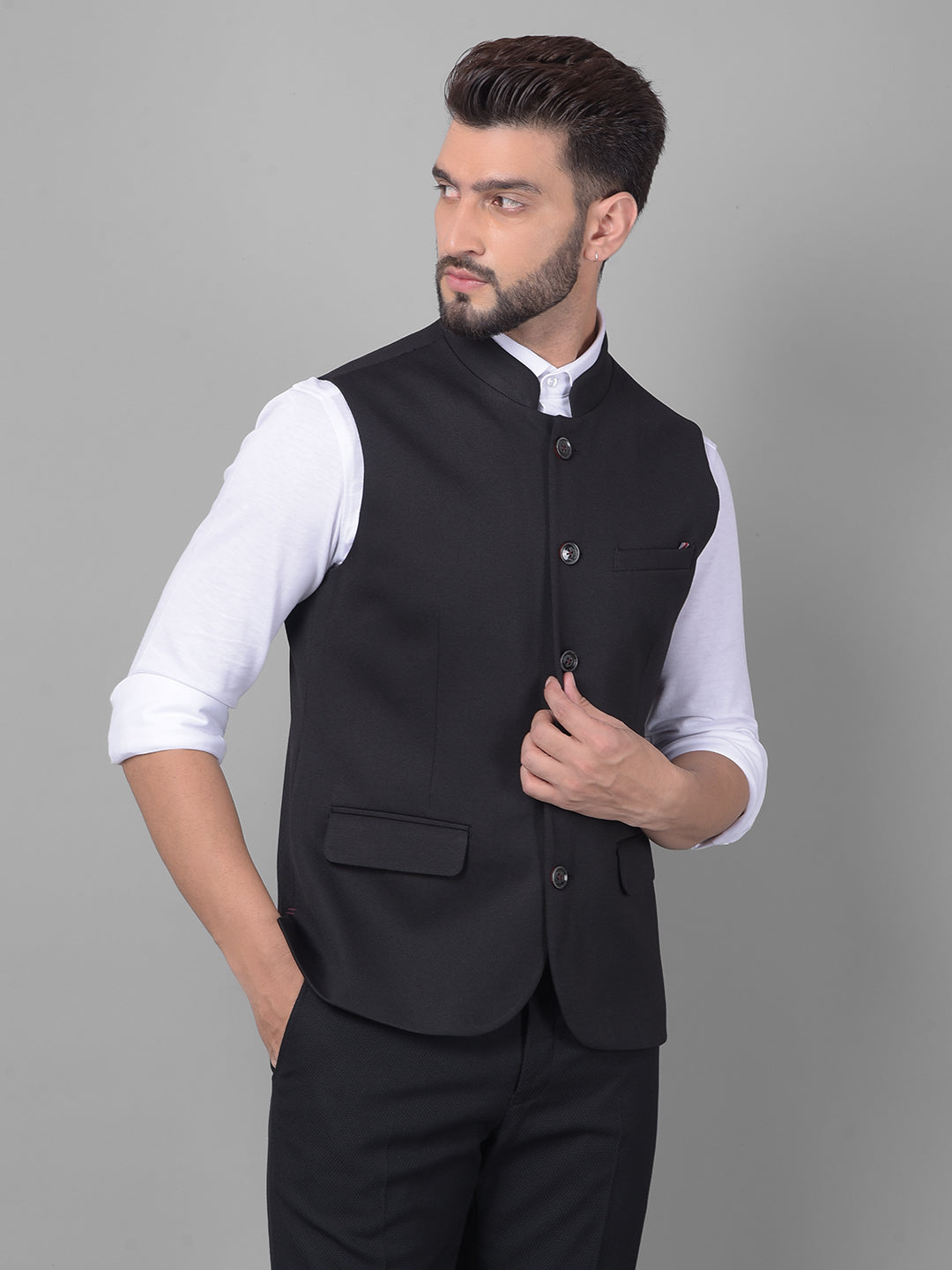 Black Waistcoat-Men Waistcoats-Crimsoune Club