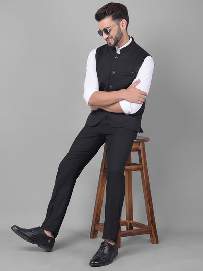 Black Waistcoat-Men Waistcoats-Crimsoune Club