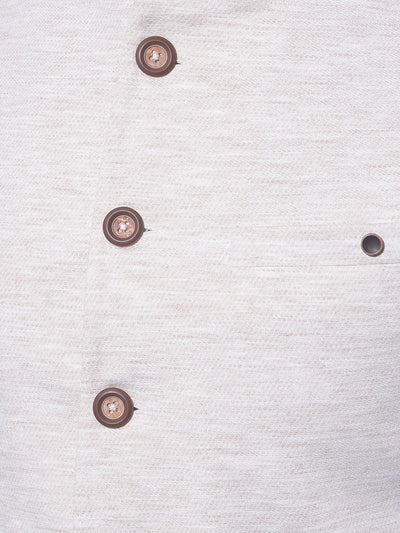 Beige Textured Printed Single-Breasted Waistcoat-Men Waistcoats-Crimsoune Club