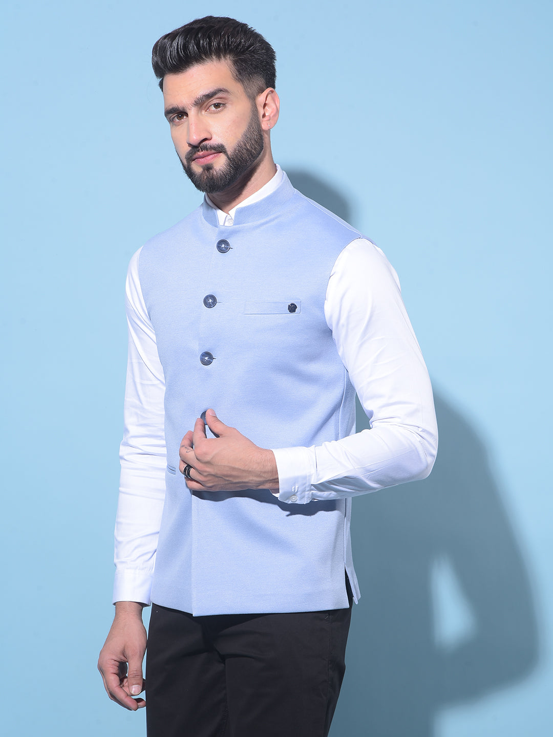 Blue Single-Breasted Waistcoat-Men Waistcoats-Crimsoune Club