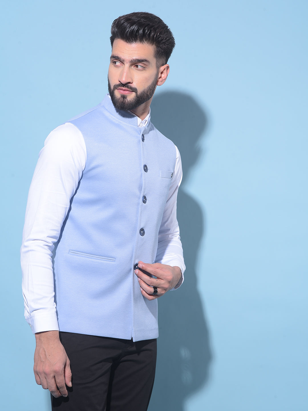 Blue Single-Breasted Waistcoat-Men Waistcoats-Crimsoune Club