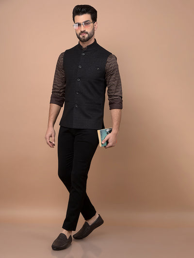 Black Printed Waist Coat-Men Waistcoats-Crimsoune Club