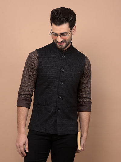 Black Printed Waist Coat-Men Waistcoats-Crimsoune Club