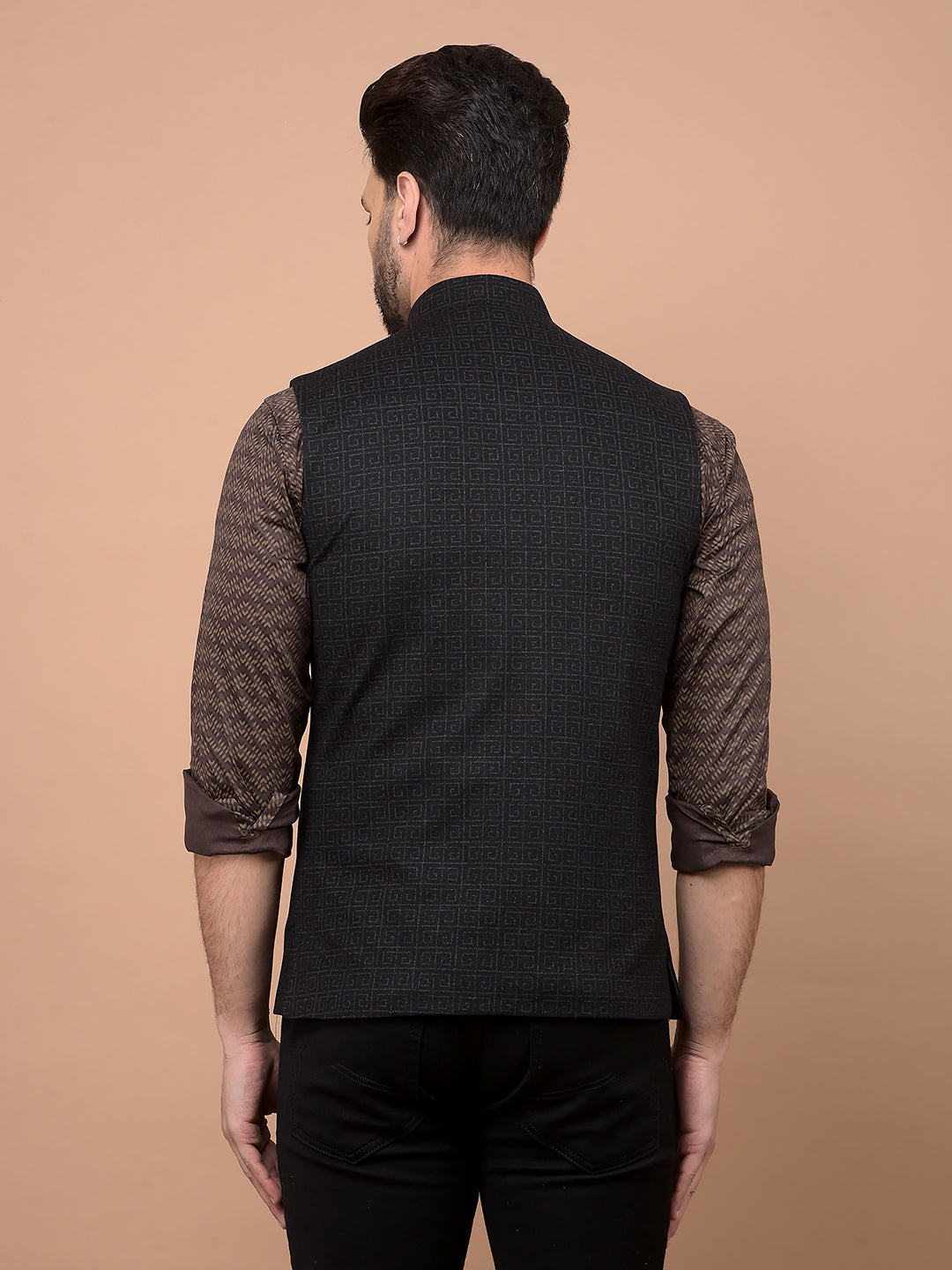 Black Printed Waist Coat-Men Waistcoats-Crimsoune Club