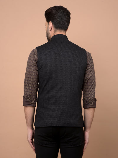 Black Printed Waist Coat-Men Waistcoats-Crimsoune Club