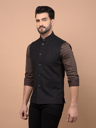 Black Printed Waist Coat-Men Waistcoats-Crimsoune Club
