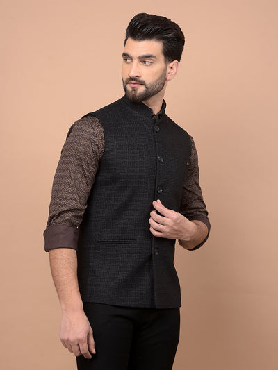 Black Printed Waist Coat-Men Waistcoats-Crimsoune Club