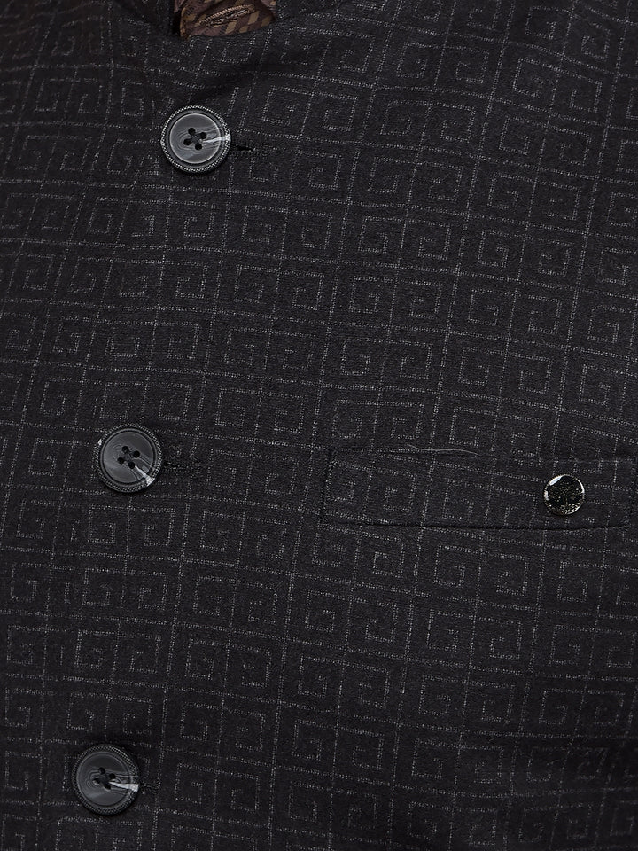 Black Printed Waist Coat-Men Waistcoats-Crimsoune Club