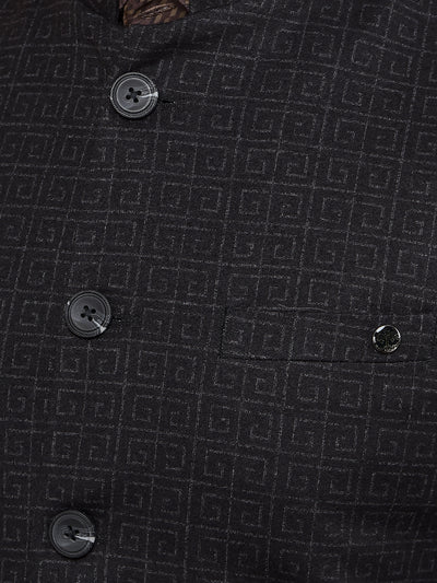 Black Printed Waist Coat-Men Waistcoats-Crimsoune Club