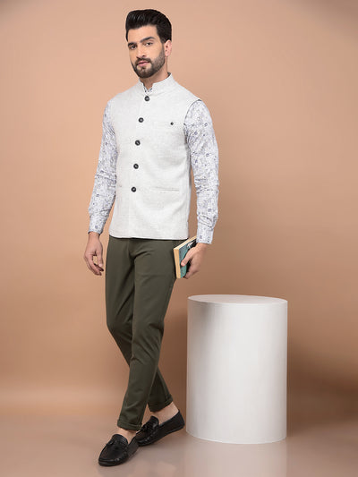 White Printed Waist Coat-Men Waistcoats-Crimsoune Club