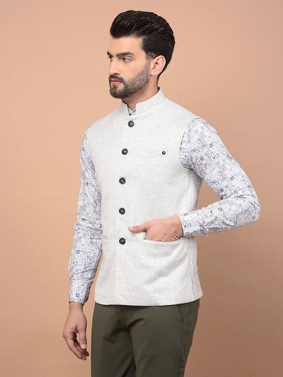 White Printed Waist Coat-Men Waistcoats-Crimsoune Club