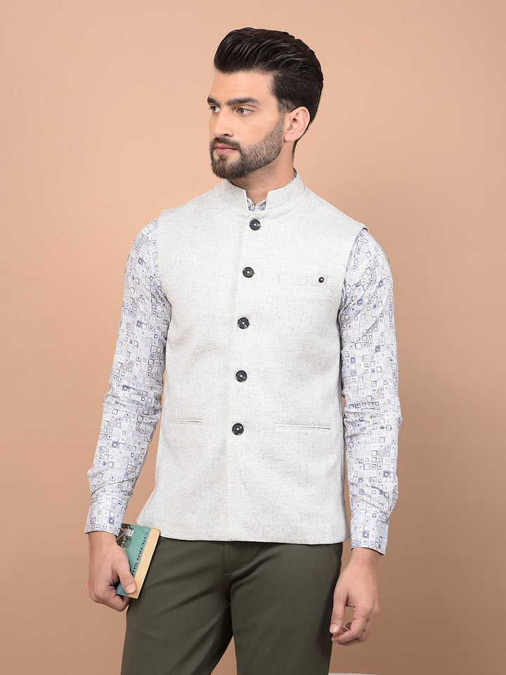 White Printed Waist Coat-Men Waistcoats-Crimsoune Club