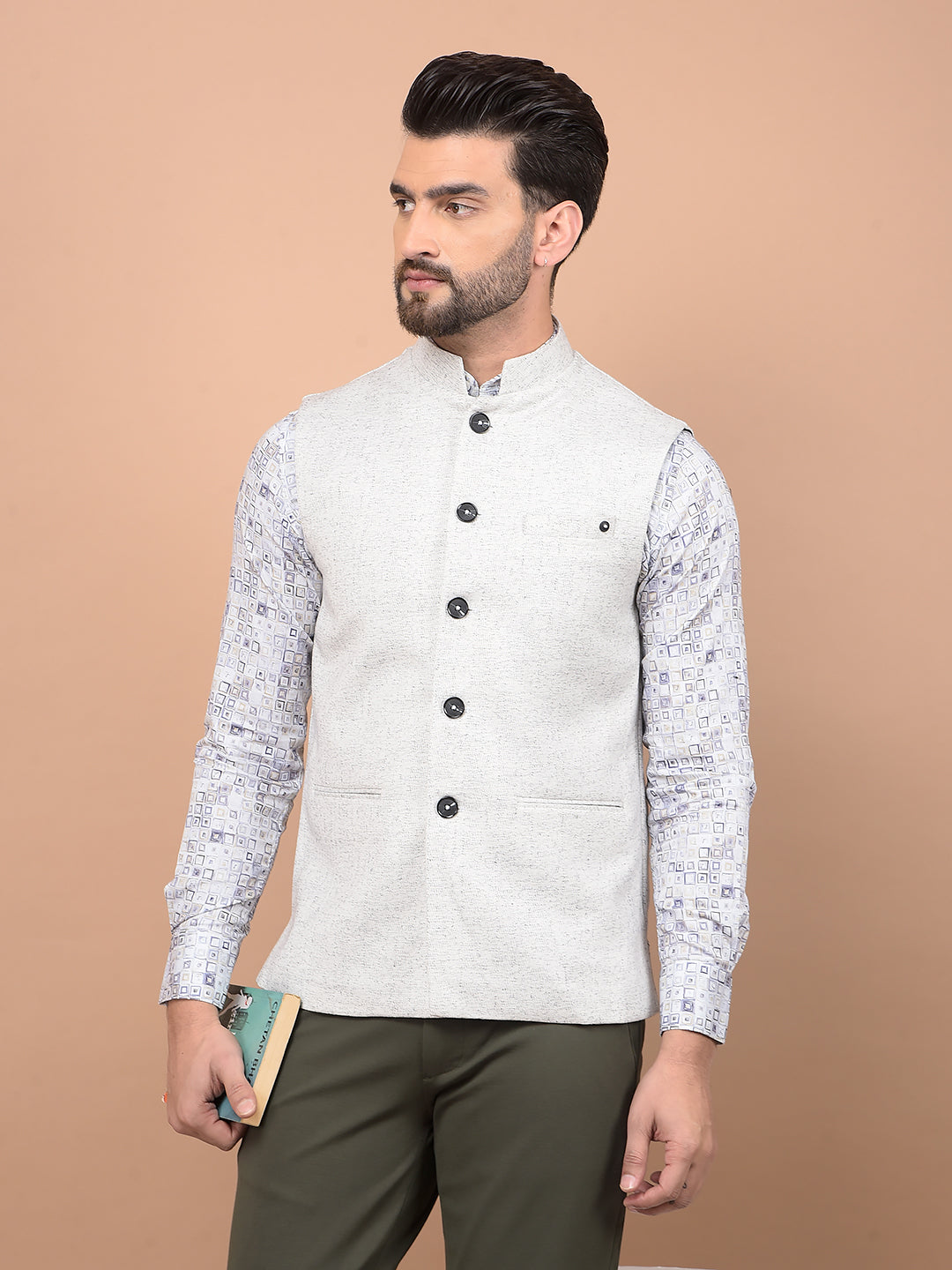 White Printed Waist Coat-Men Waistcoats-Crimsoune Club