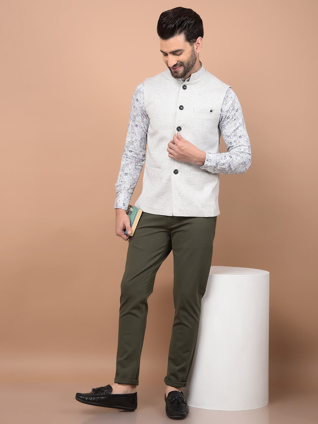White Printed Waist Coat-Men Waistcoats-Crimsoune Club