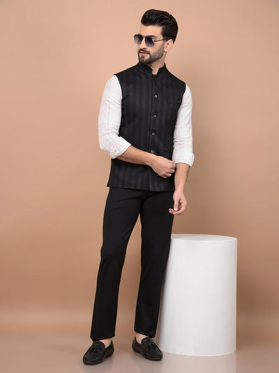 Black Vertical Stripes Waist Coat-Men Waistcoats-Crimsoune Club