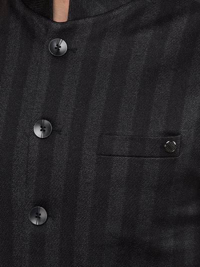 Black Vertical Stripes Waist Coat-Men Waistcoats-Crimsoune Club