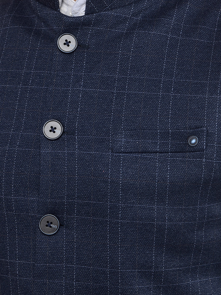 Blue Checked Waist Coat-Men Waistcoats-Crimsoune Club