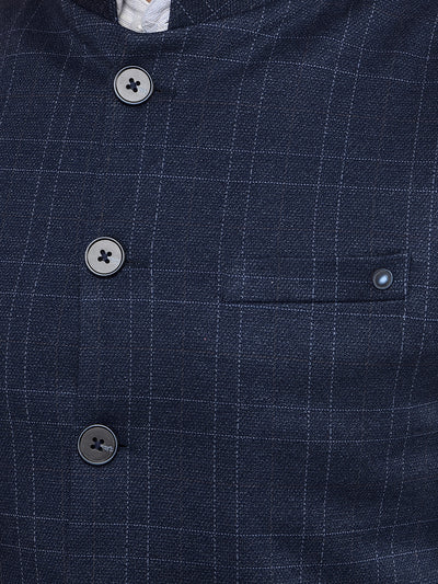 Blue Checked Waist Coat-Men Waistcoats-Crimsoune Club