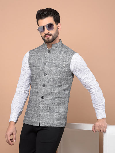 Grey Checked Waist Coat-Men Waistcoats-Crimsoune Club
